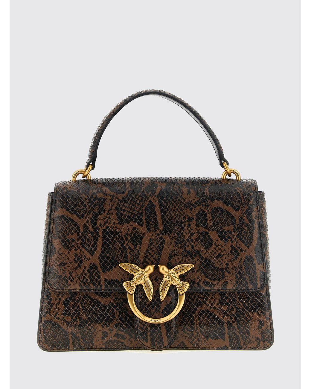 Pinko Black Love Bag Python-Print Leather Handbag With Love Birds Logo