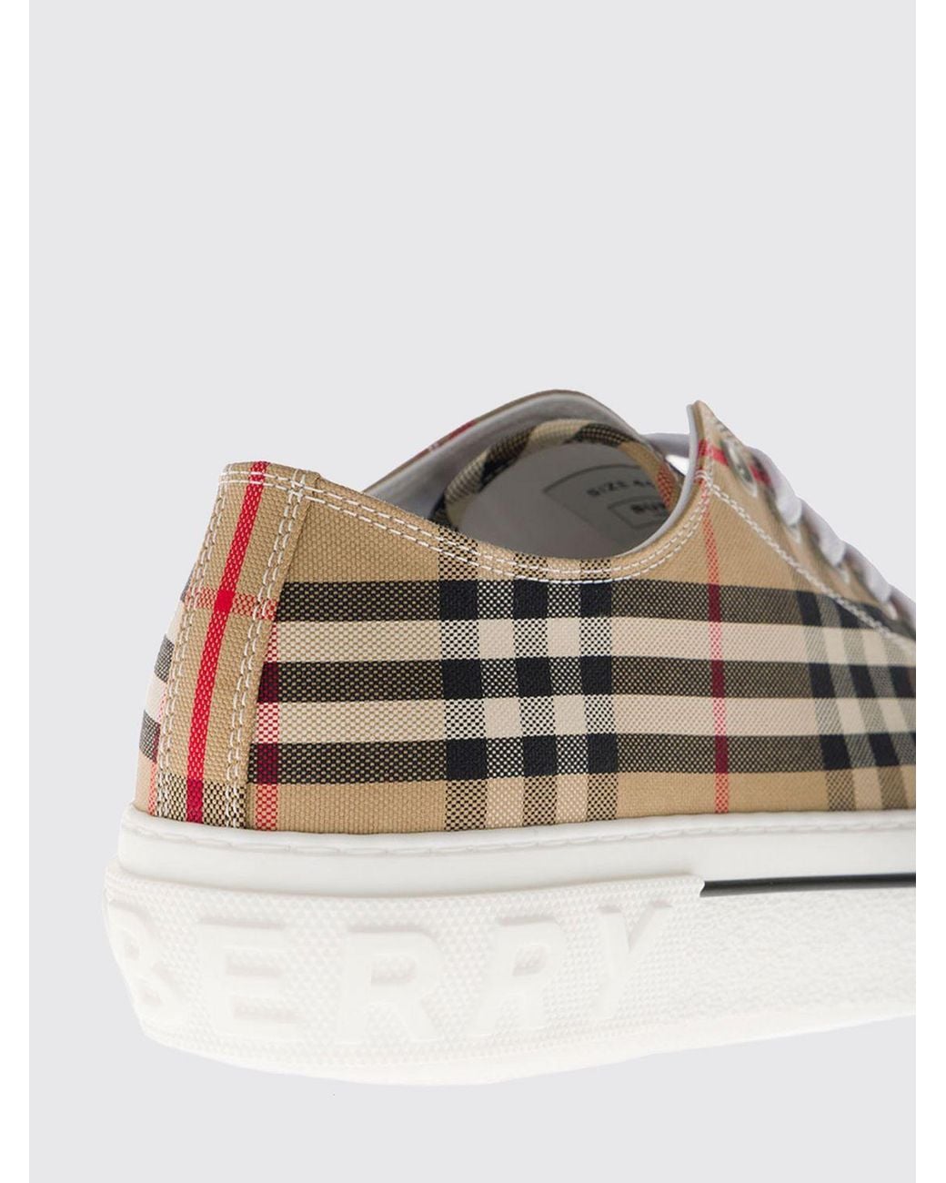 Burberry Natural Jack Vintage Check Cotton Sneakers With Rubber Toe Cap