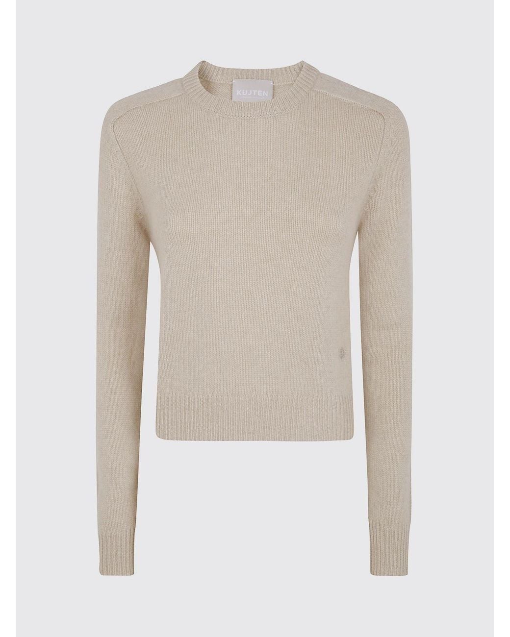 Kujten Natural 100% Cashmere Crewneck Jumper With Long Sleeves And Ribbed Trims