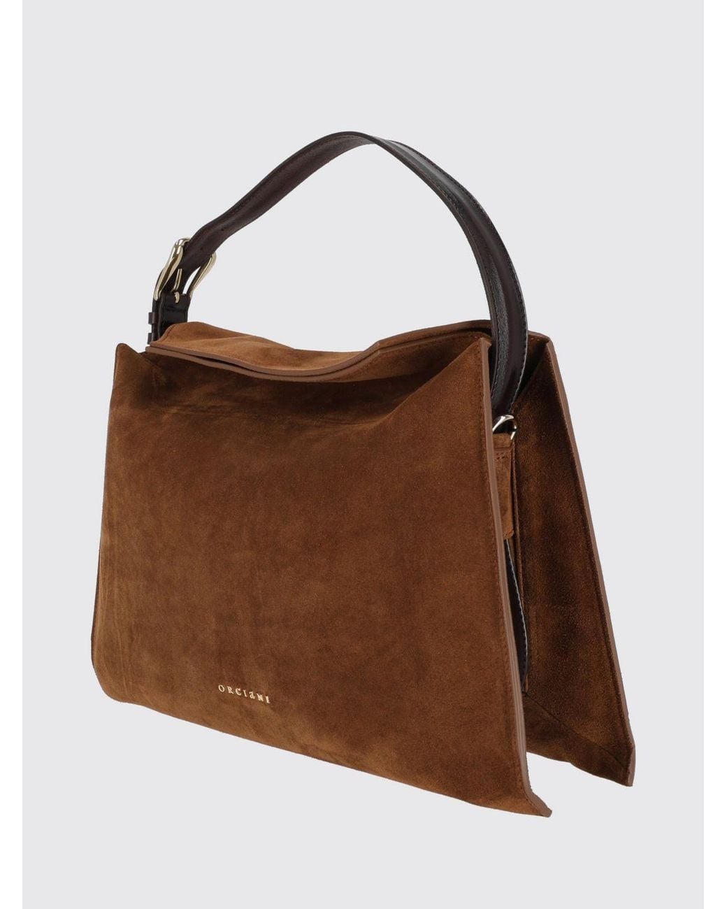 Orciani Brown Trinity Suede Calfskin Shoulder Bag With Adjustable Handle