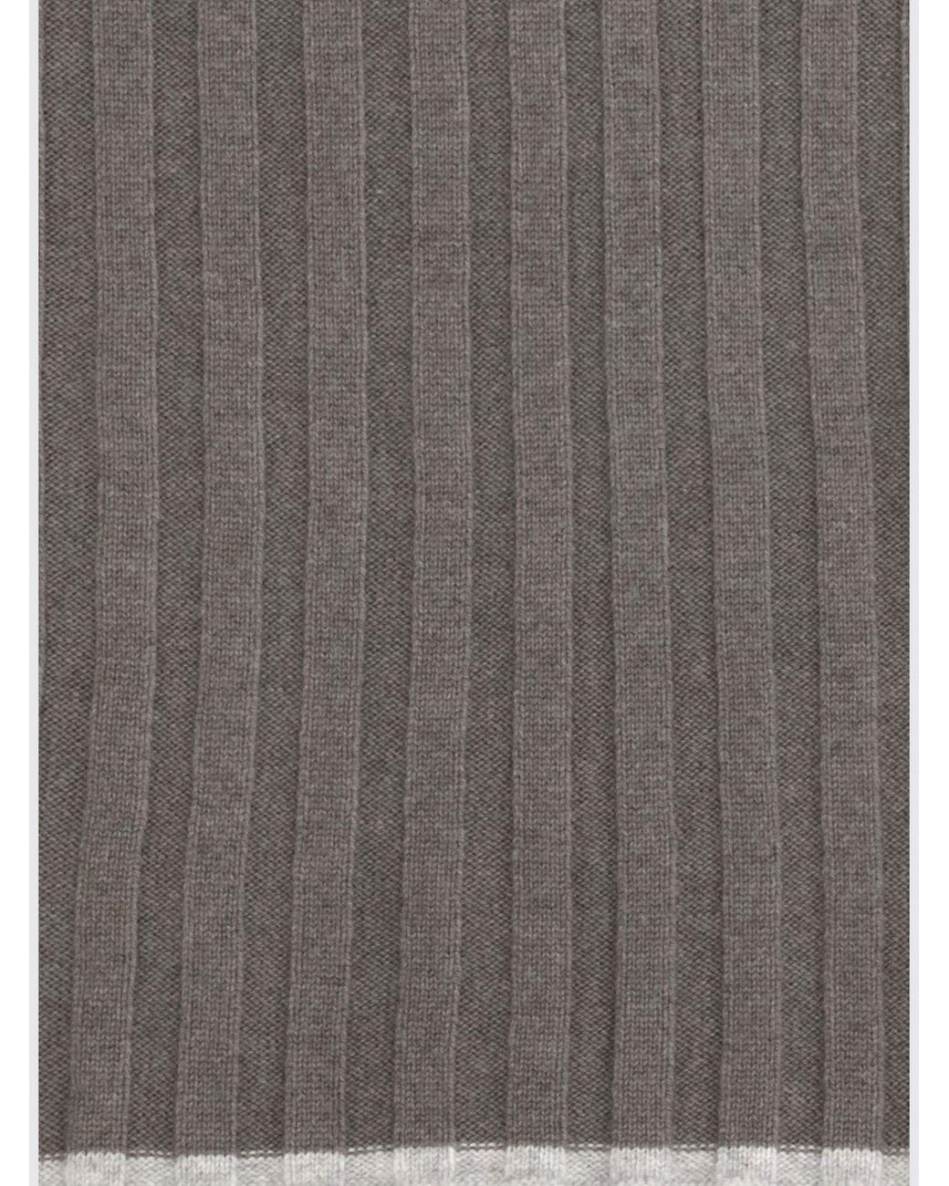 Brunello Cucinelli Gray Solid Colour Pure Cashmere Scarf With Fringed Edges for men