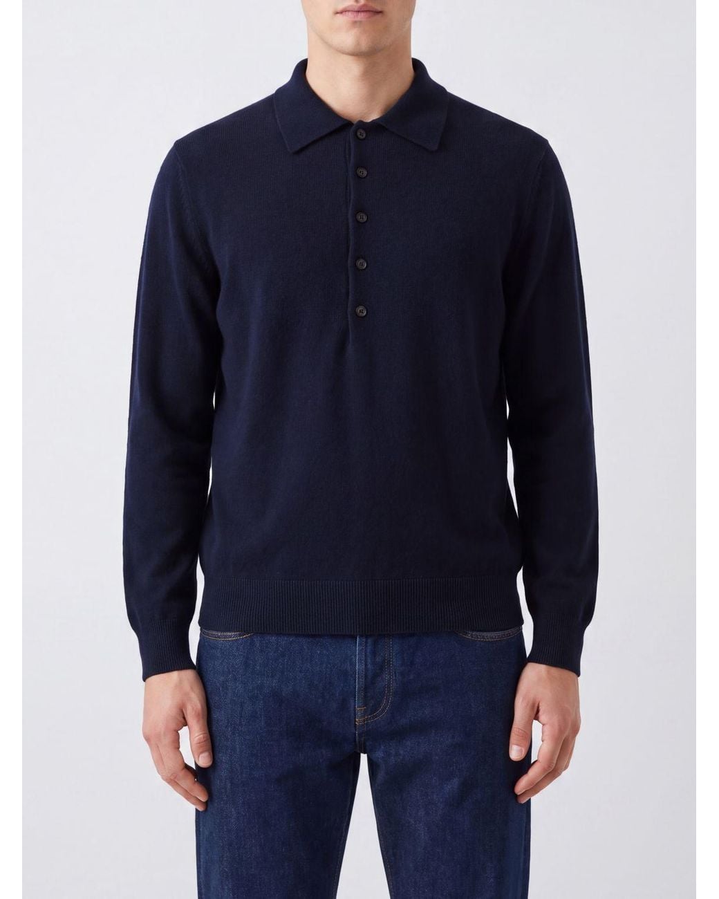 Dries Van Noten Blue Long-Sleeved Knitted Polo for men