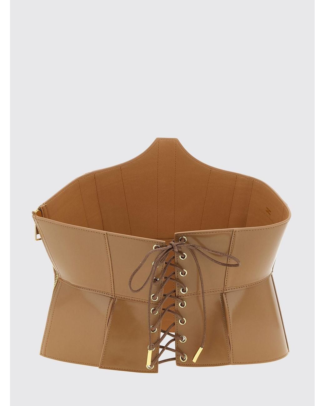 Elisabetta Franchi Brown Leather Bustier Belt With Monogram Logo And Tie Closure