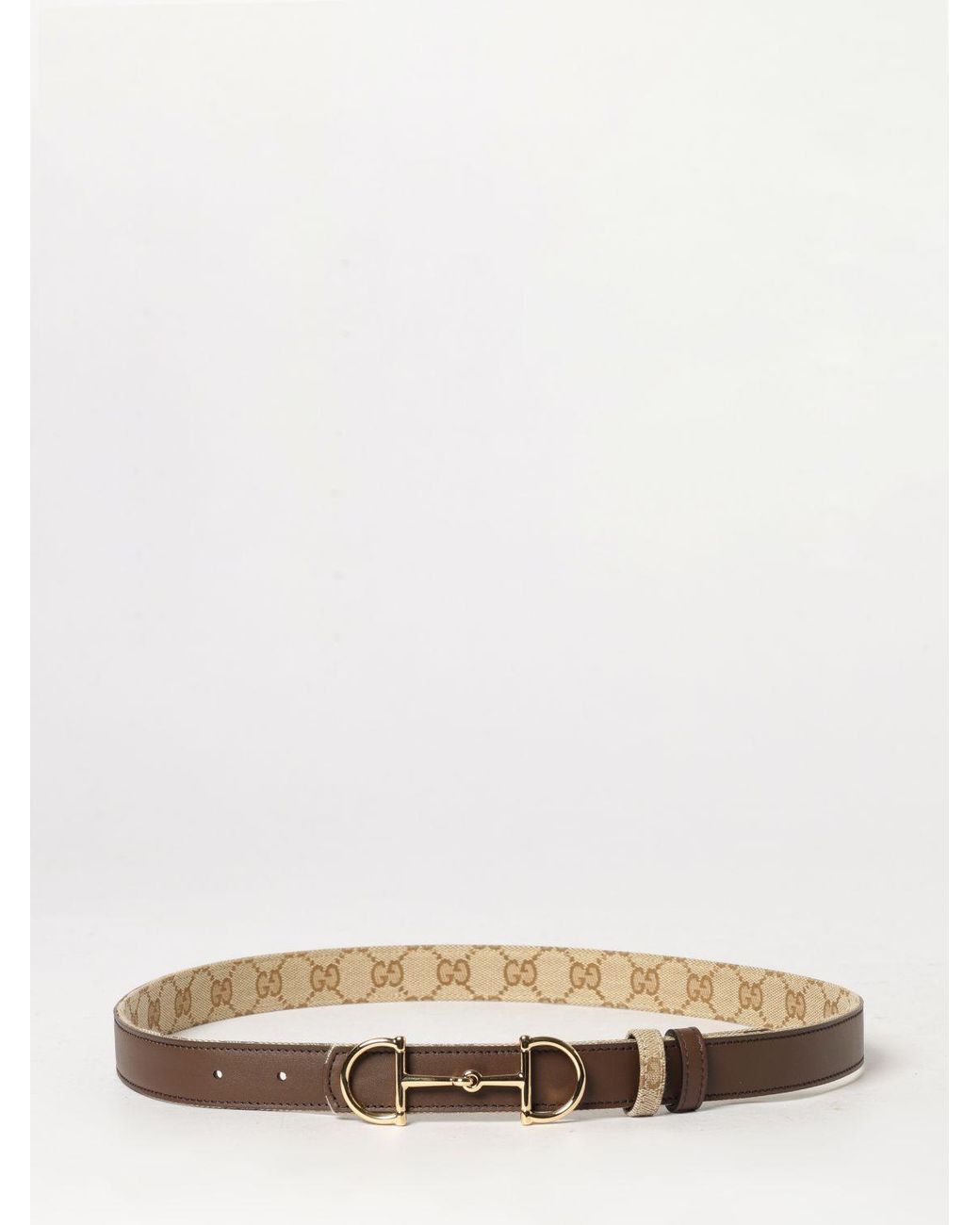 Gucci White Horsebit Reversible Leather And Monogram Fabric Belt