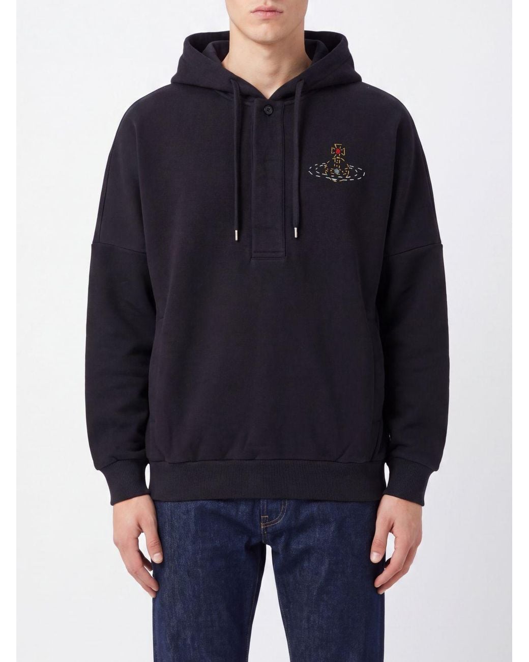 Vivienne Westwood Blue Relaxed Fit Cotton Hoodie With Orb Logo for men