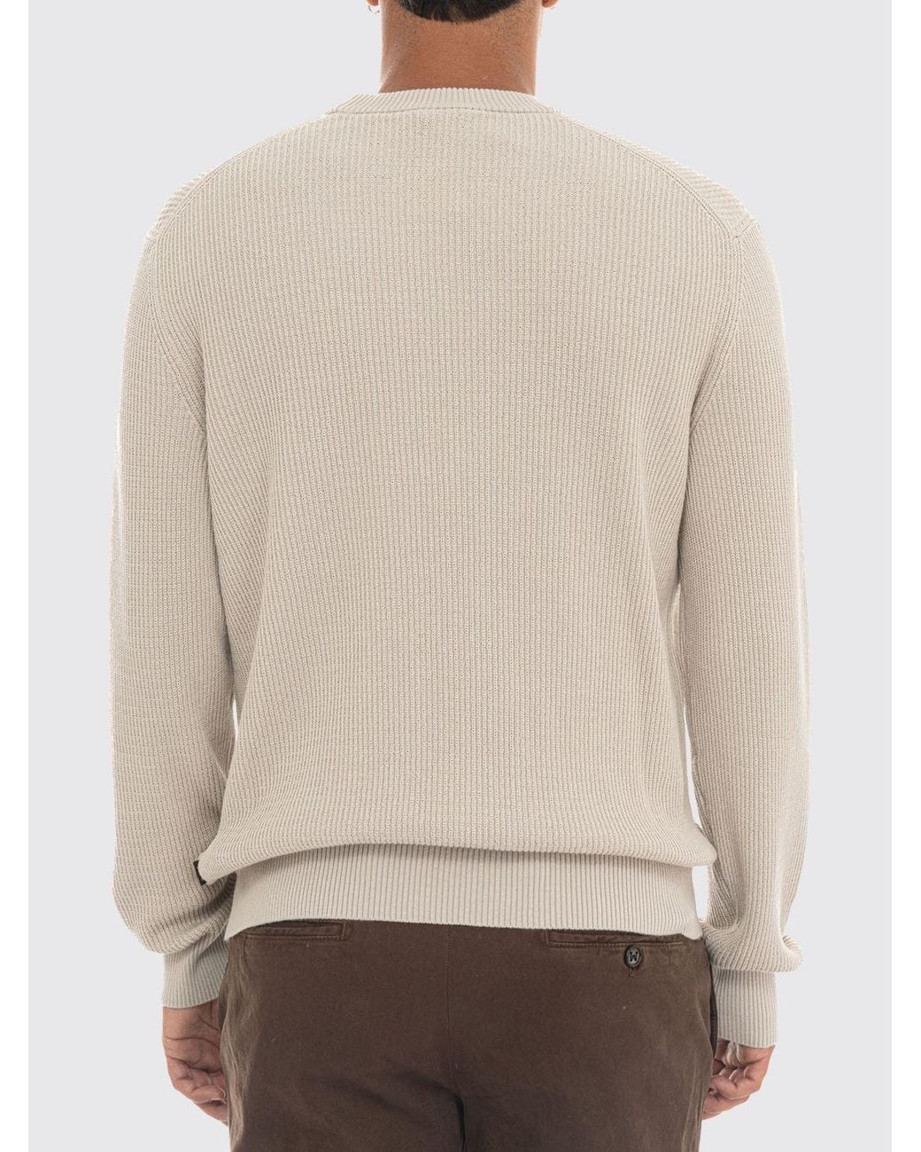 Boss Natural Crewneck Cotton Blend Jumper With Ribbed Trims for men