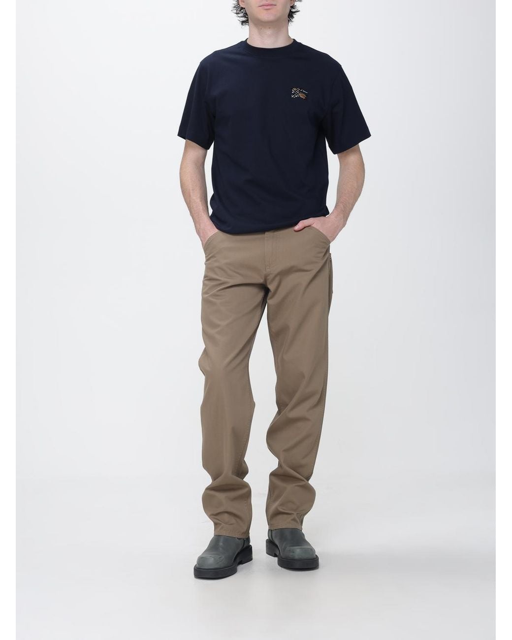 Burberry Blue Cotton T-Shirt With Crew Neck And Equestrian Knight Logo Detail for men
