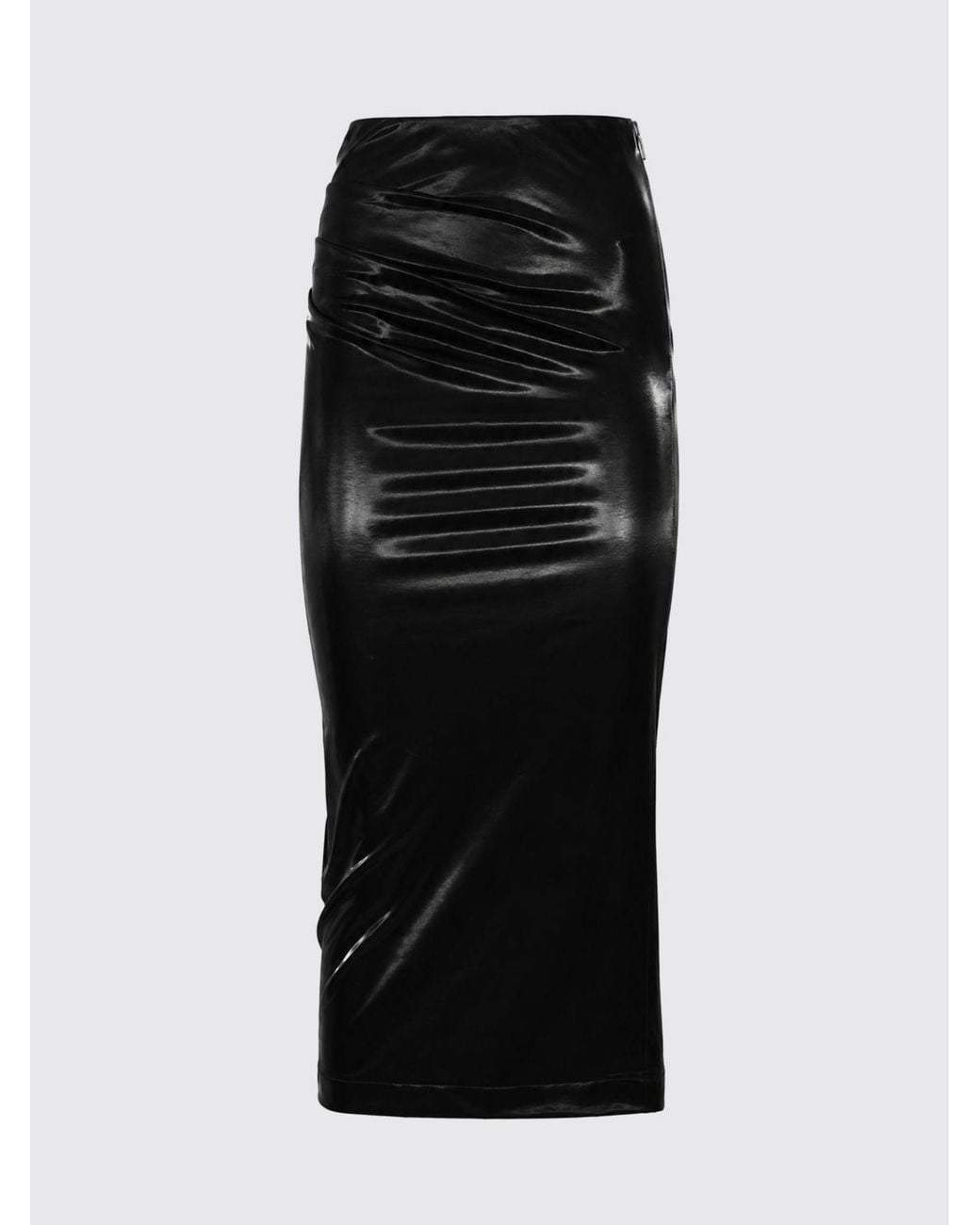 Patrizia Pepe Black High-Waisted Draped Patent Pencil Midi Skirt