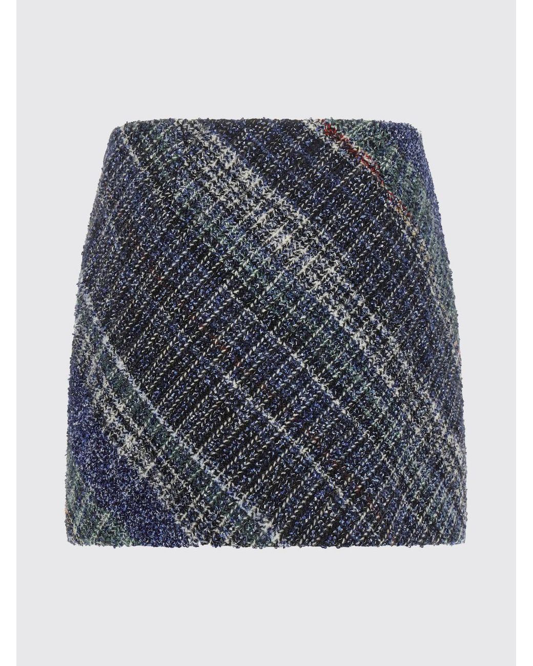 Missoni Blue Check Wool-Blend Pencil Mini Skirt With An Elasticated High Waist