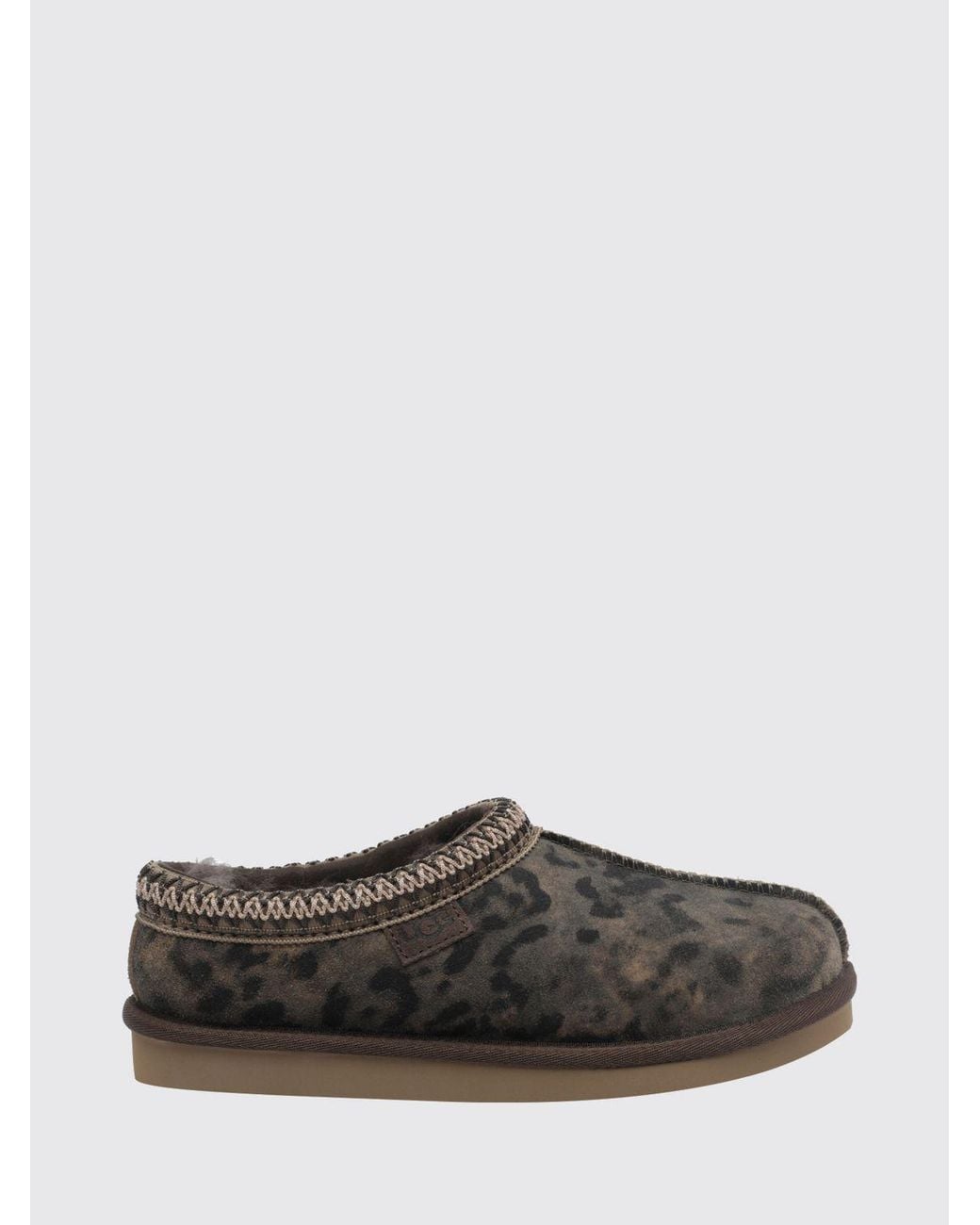 Ugg Gray Tasman Animal Print Suede Mules With Wool Lining And Eva Sole