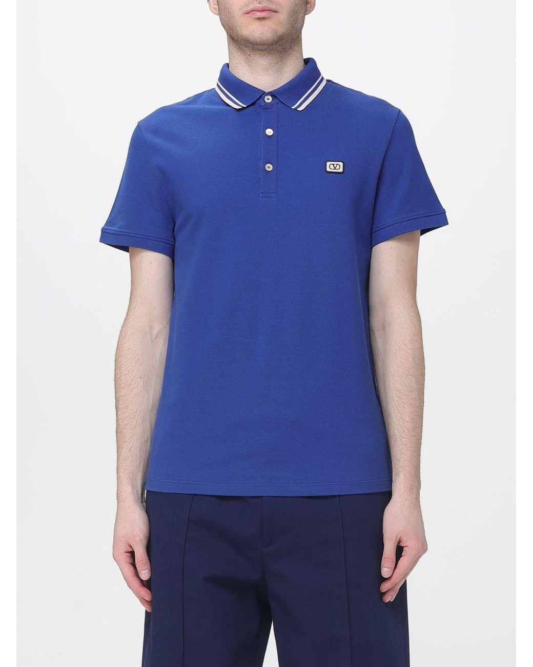Valentino Blue Vlogo Cotton Polo Shirt for men