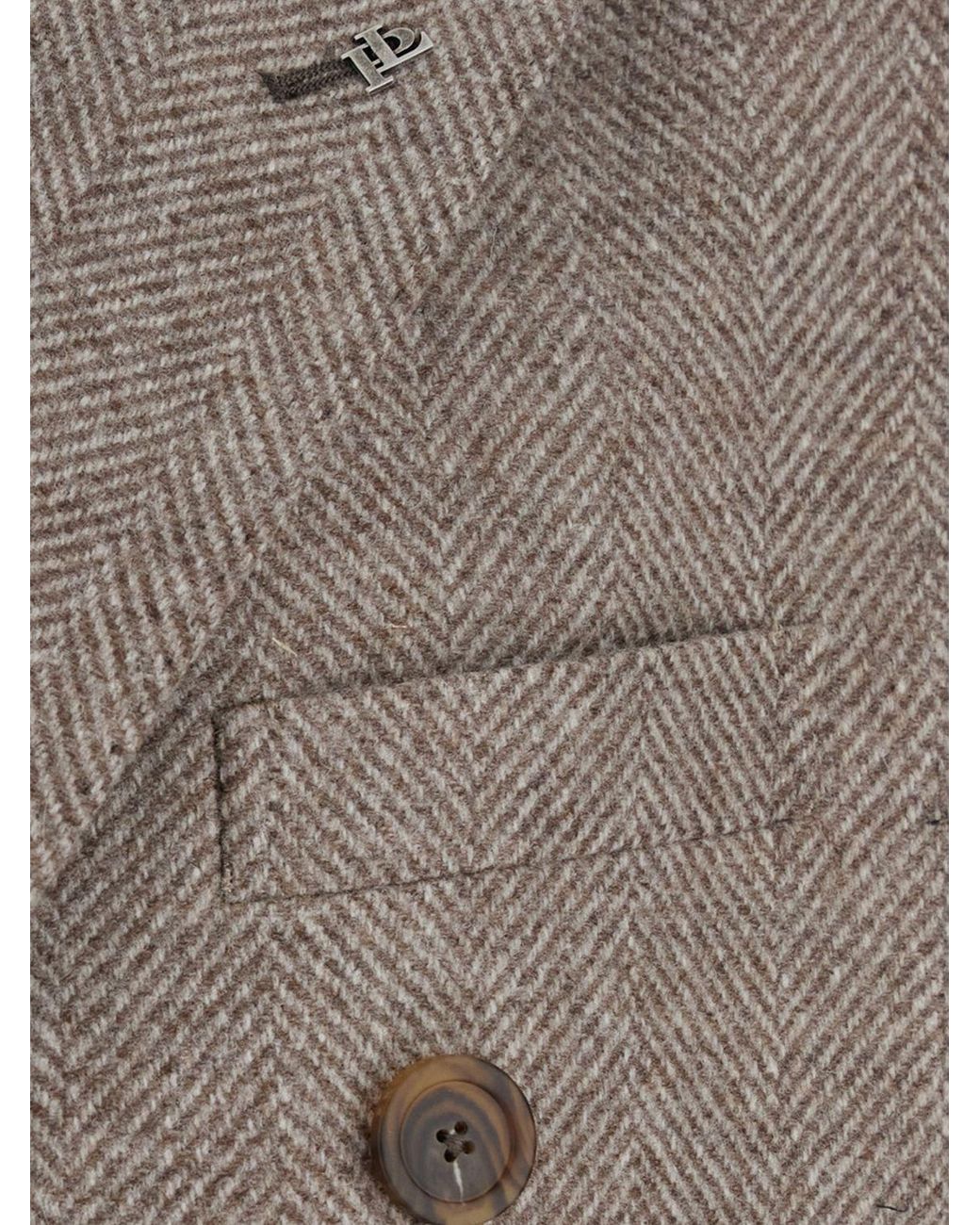 Tagliatore Natural Chevron Pattern Double-Breasted Wool Coat With Peak Lapels for men