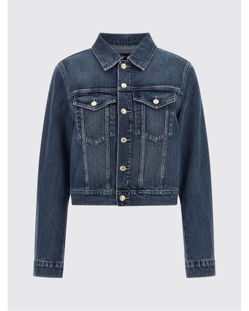 7 For All Mankind Blue Cotton Denim Shirt Jacket With Patch Pockets