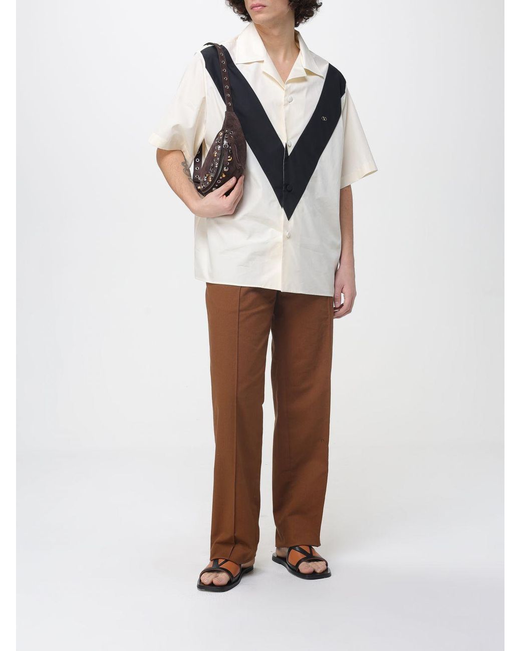 Valentino Brown Gabardine Drawstring Trousers for men