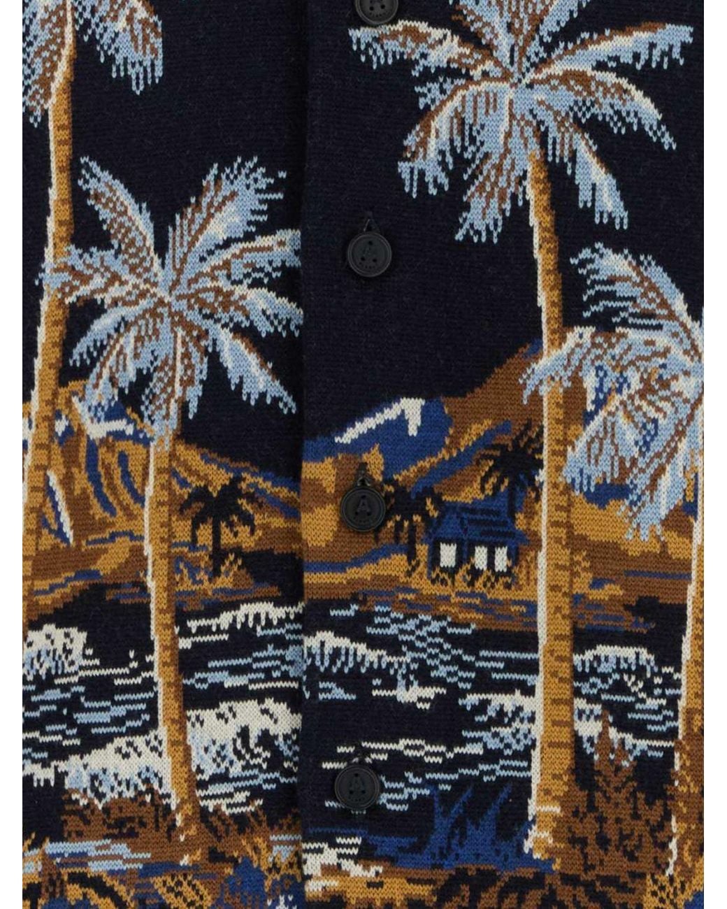 Alanui Blue Diamond Head Graphic Print Wool Blend Cardigan for men