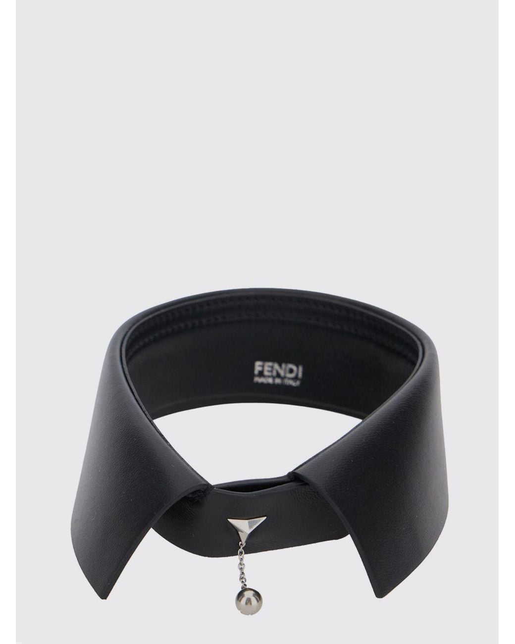 Fendi Black Lambskin Leather Choker Necklace With Charms And Embroidered Details