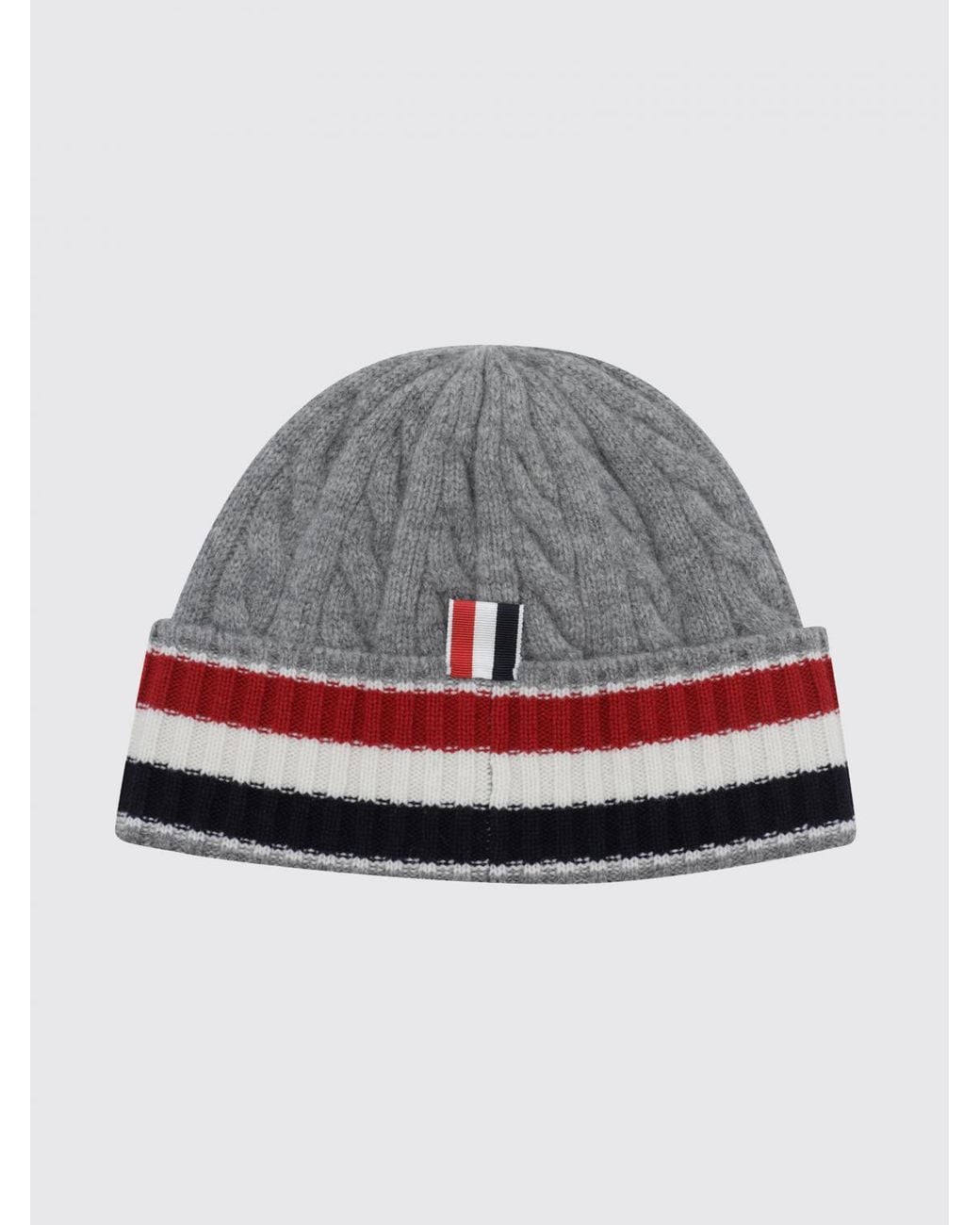 Thom Browne Gray Striped Virgin Wool Beanie With Cuff And Logo Flag for men