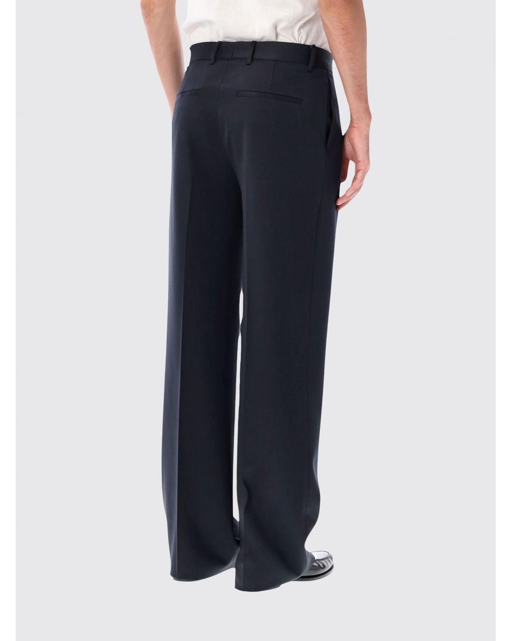 Lardini Blue Wide-Leg Pure Virgin Wool Pleated Trousers for men