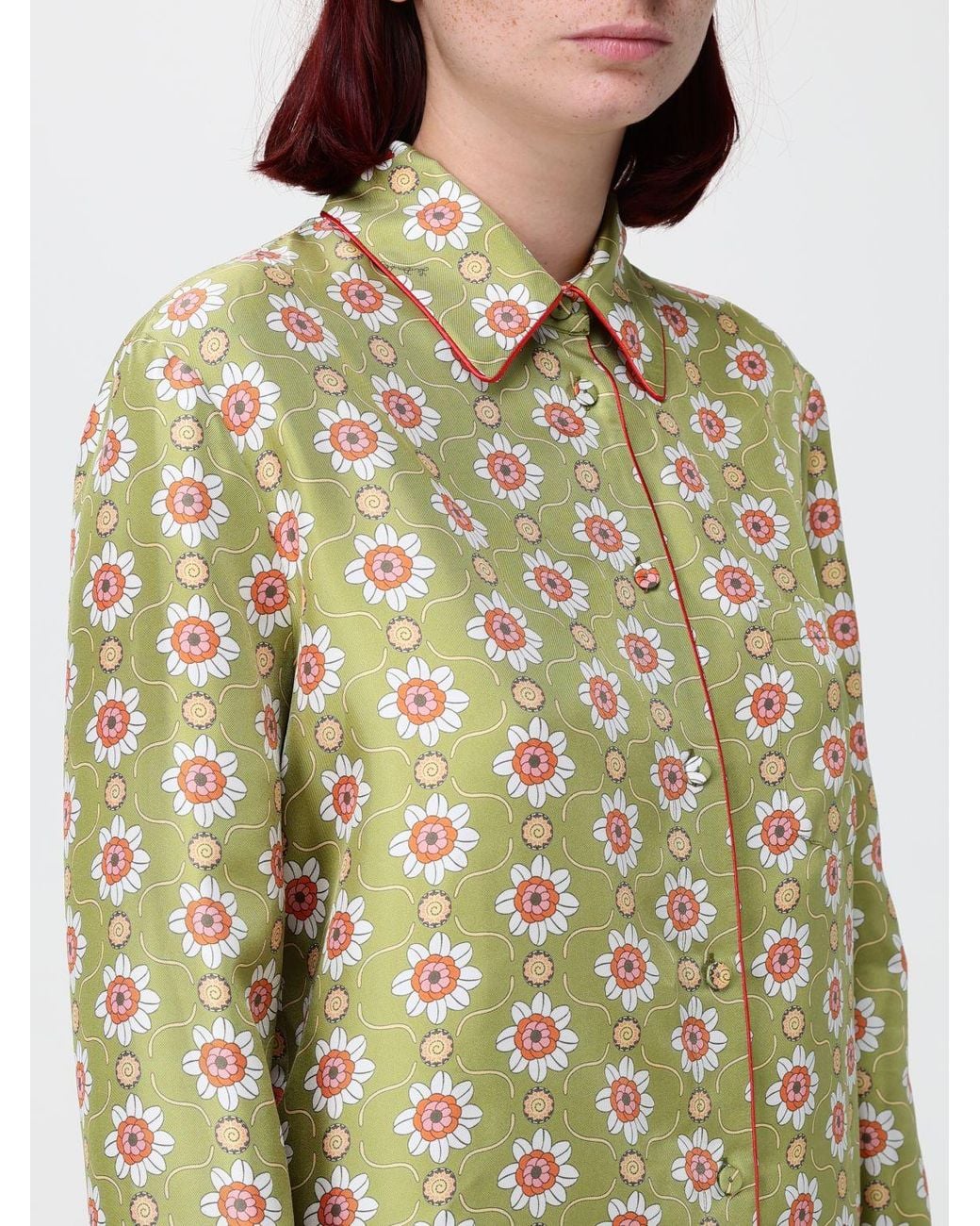 LaDoubleJ Green Boy Slim Fit Abstract Print Pure Silk Shirt