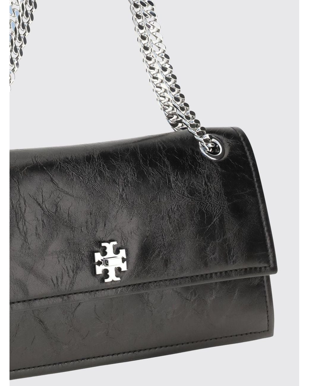 Tory Burch White Kira Nappa Leather Shoulder Bag With Double T Logo And Chain Strap