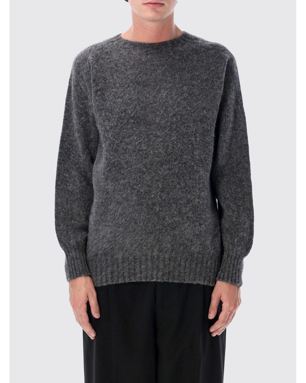Howlin' By Morrison Gray Crewneck Wool Blend Jumper With Ribbed Trims for men