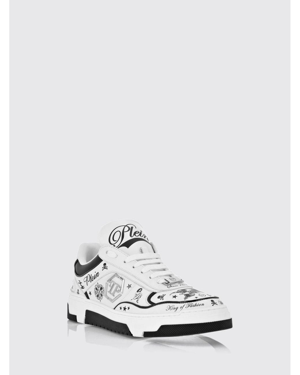 Philipp Plein White Low-Top Smooth Leather Sneakers With Graphic Logo Print for men