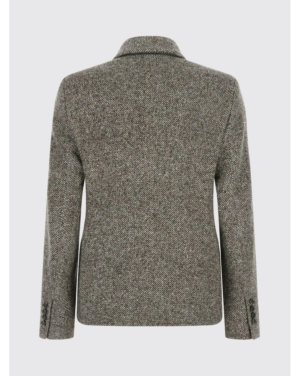 Brunello Cucinelli Brown Striped Double-Breasted Wool And Silk Blazer