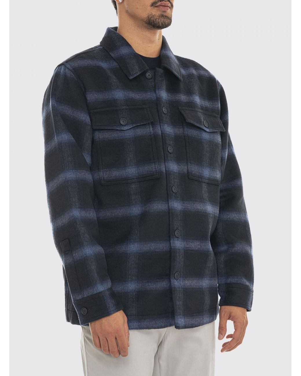 Boss Blue Losky Check Wool-Blend Overshirt With Patch Pockets for men