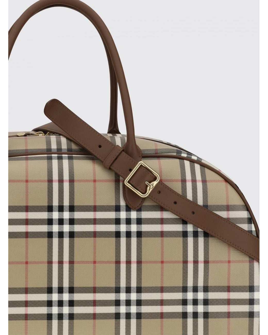 Burberry Natural Vintage Check Waxed Cotton Duffle Bag With Leather Details for men