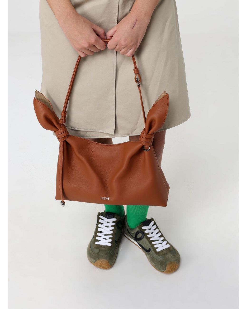 Loewe White Calfskin Leather Shoulder Bag With Knot Detail And Adjustable Handle