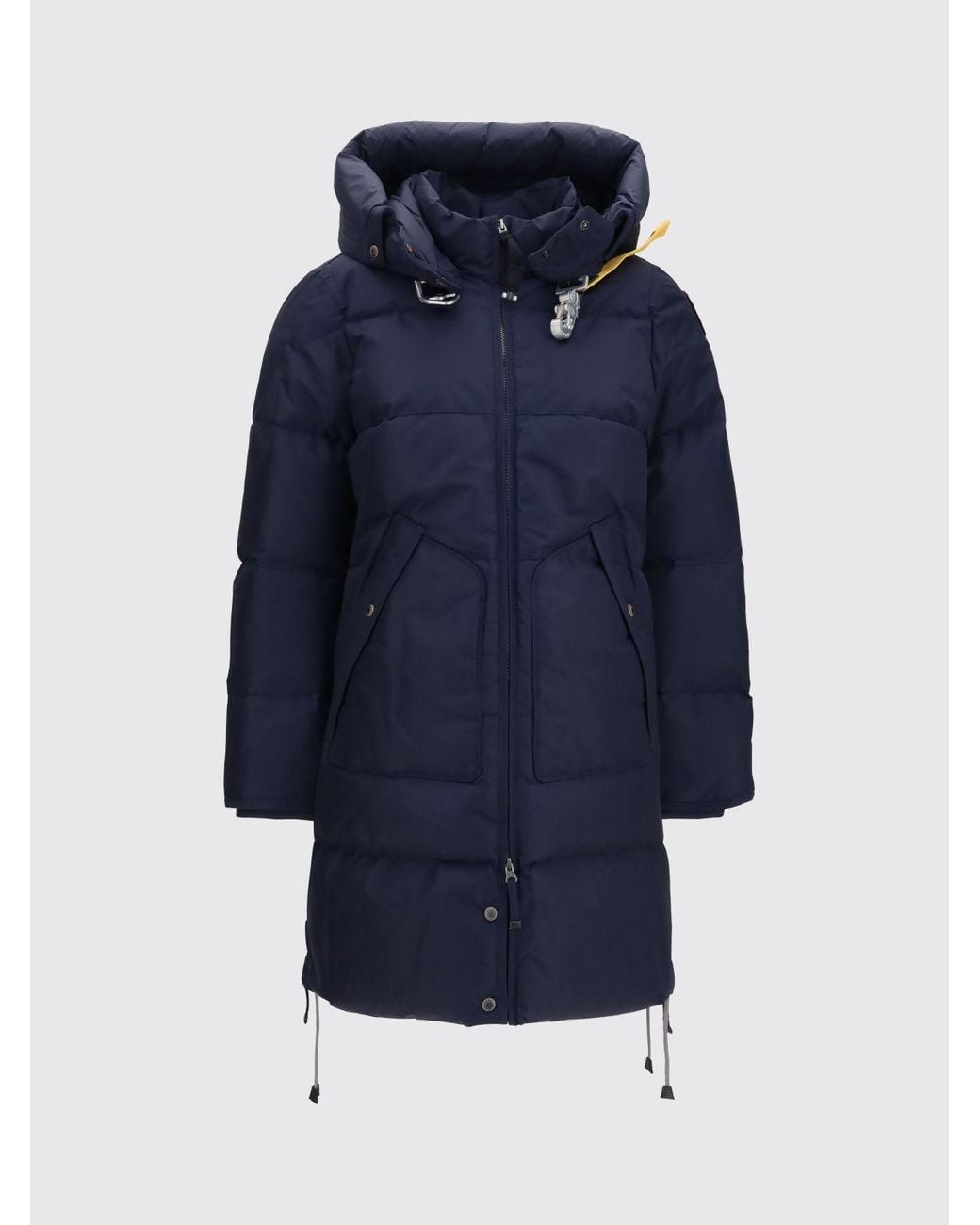 Parajumpers Blue Long Quilted Nylon Down Jacket With Hood And High Neck