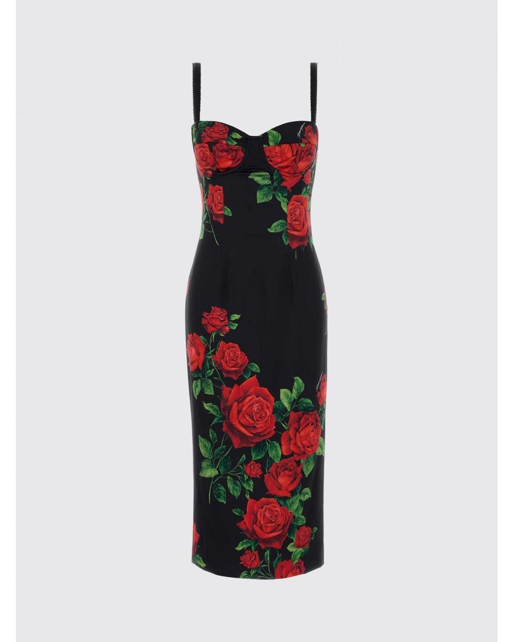 Dolce & Gabbana Red Dolce &Amp Gabbana Floral-Print Satin Bustier Midi Dress