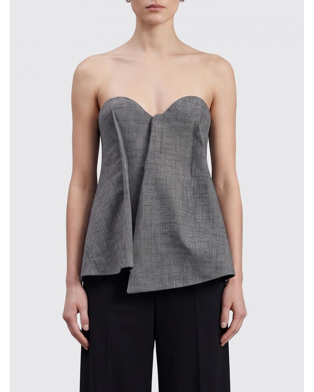 Magda Butrym Gray Off-The-Shoulder Merino Wool Top With A Sweetheart Neckline