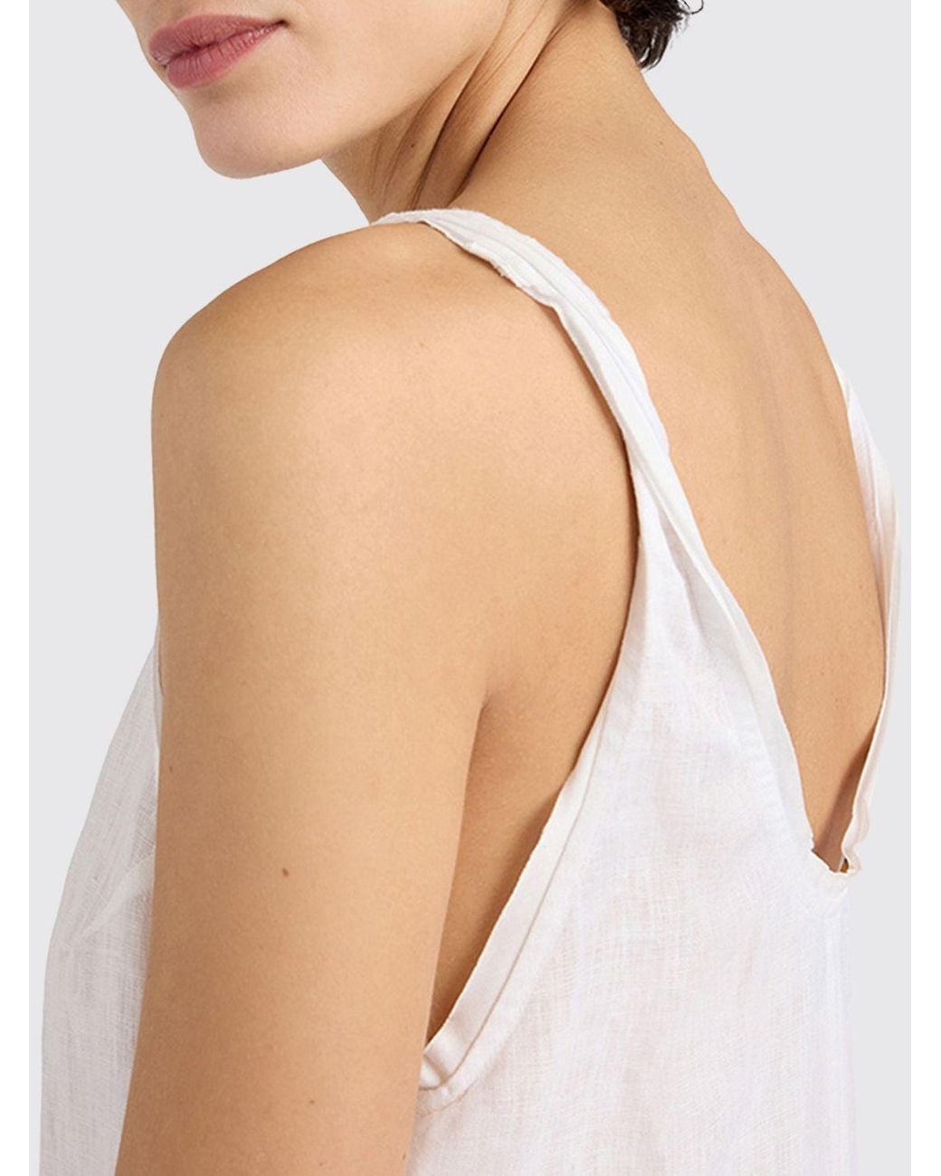 Momoní White MomonÌ A-Line Linen Midi Dress With Off-The-Shoulder Design And Back Slit