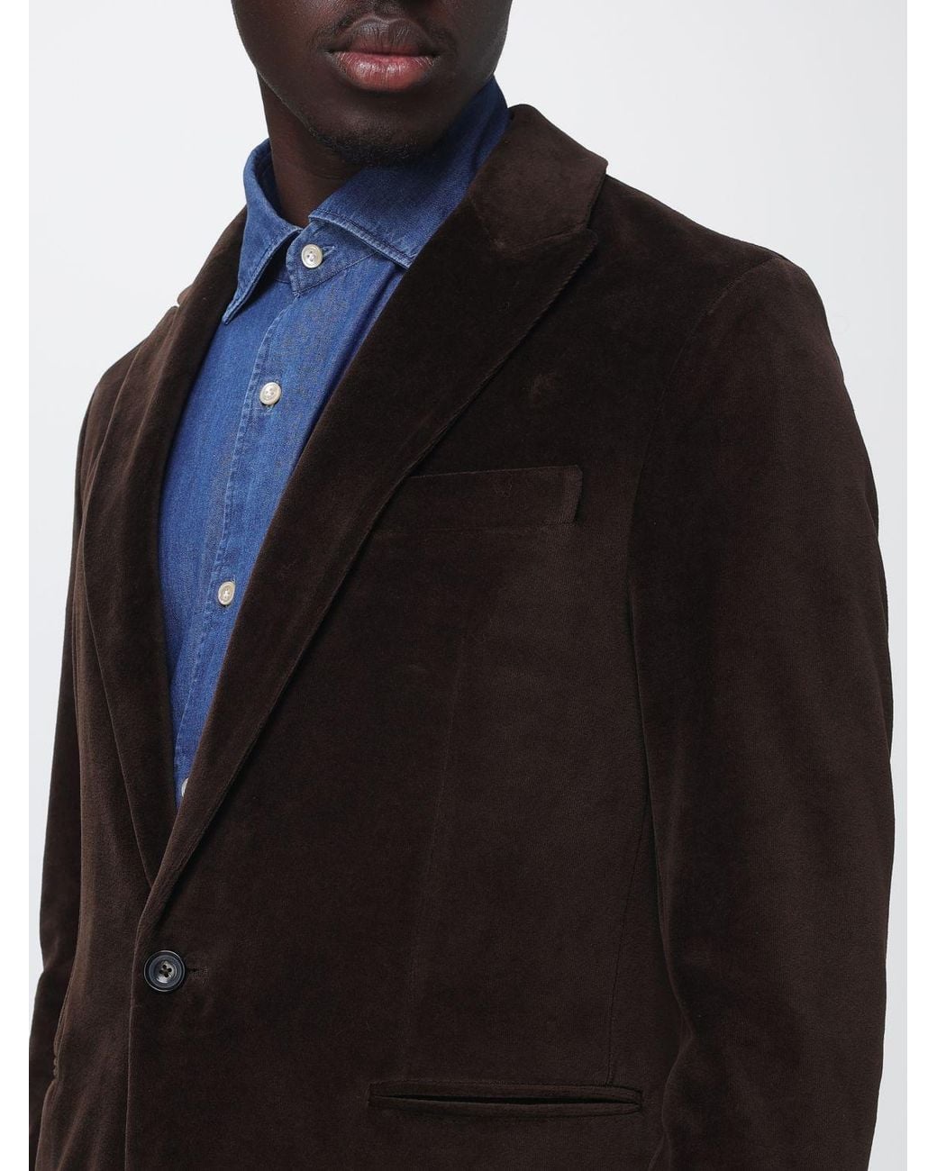 Circolo 1901 Blue Single-Breasted Slim Fit Velvet Blazer With Peak Lapels for men