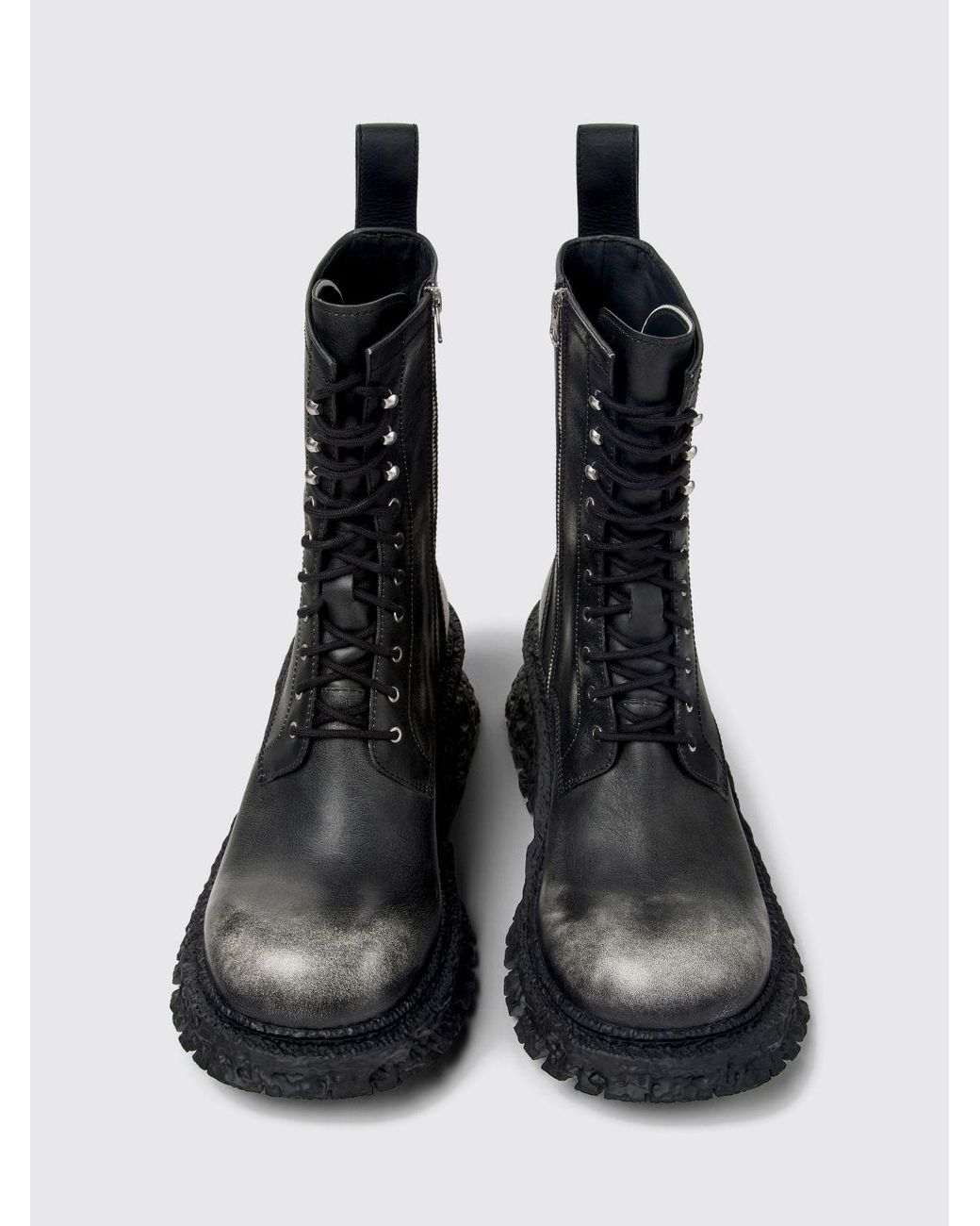 CAMPERLAB Black Terroso Aged-Effect Leather Combat Boots With A Side Zip for men