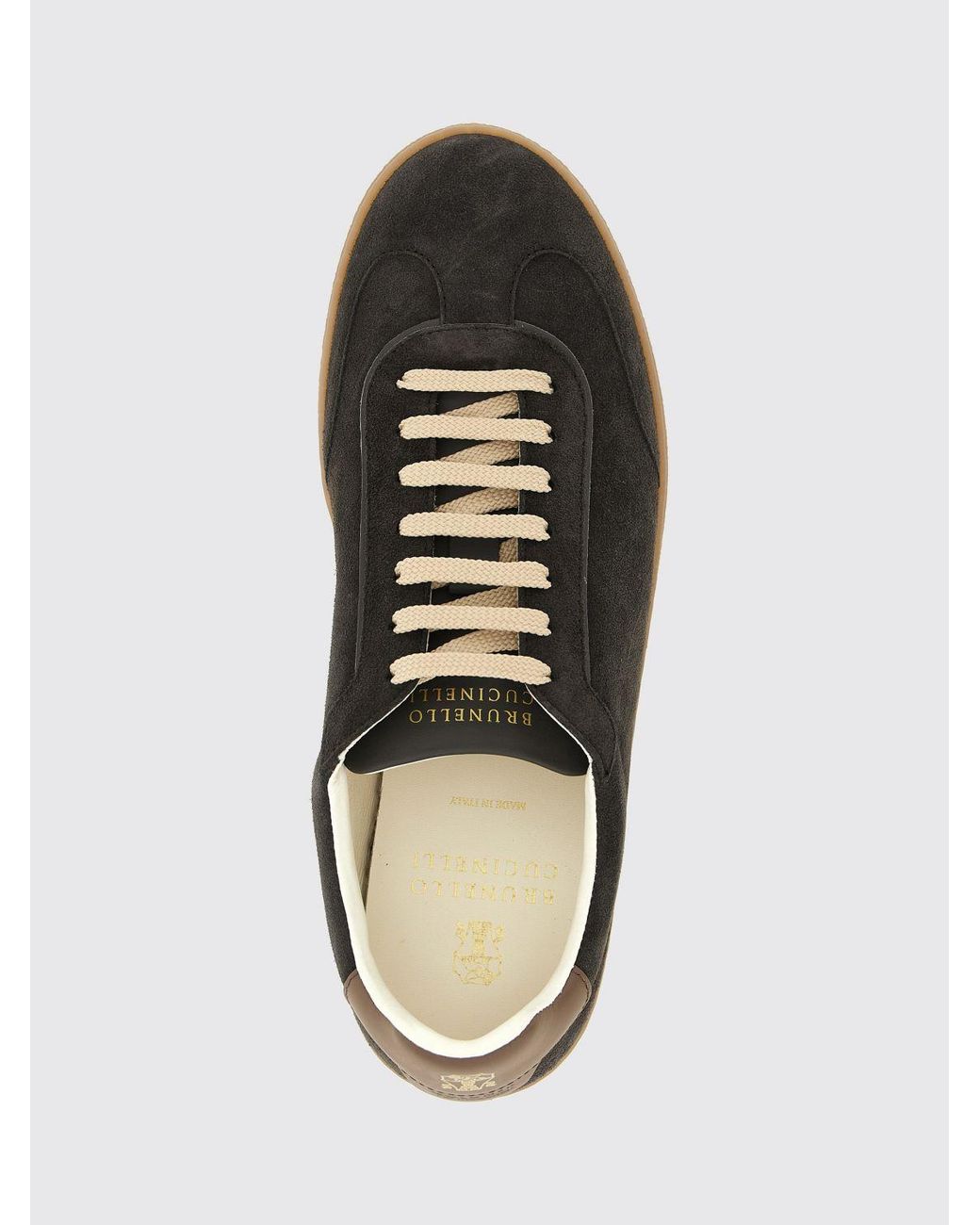 Brunello Cucinelli White Low-Top Suede Calfskin Trainers With Laminated Logo for men