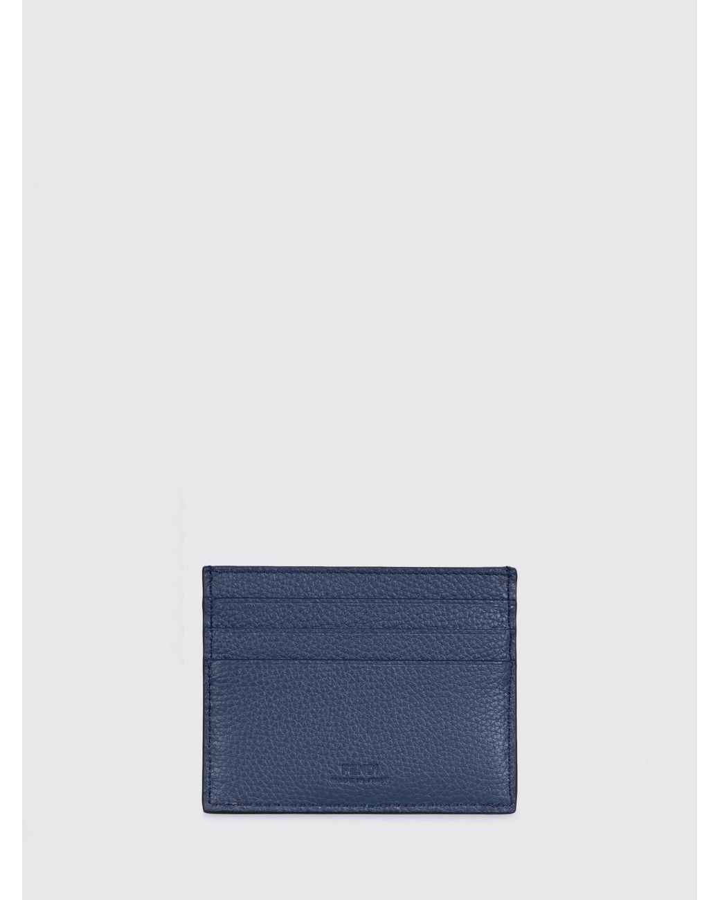 Fendi Blue Lui Ff Monogram Grained Leather Flat Card Holder With Logo for men