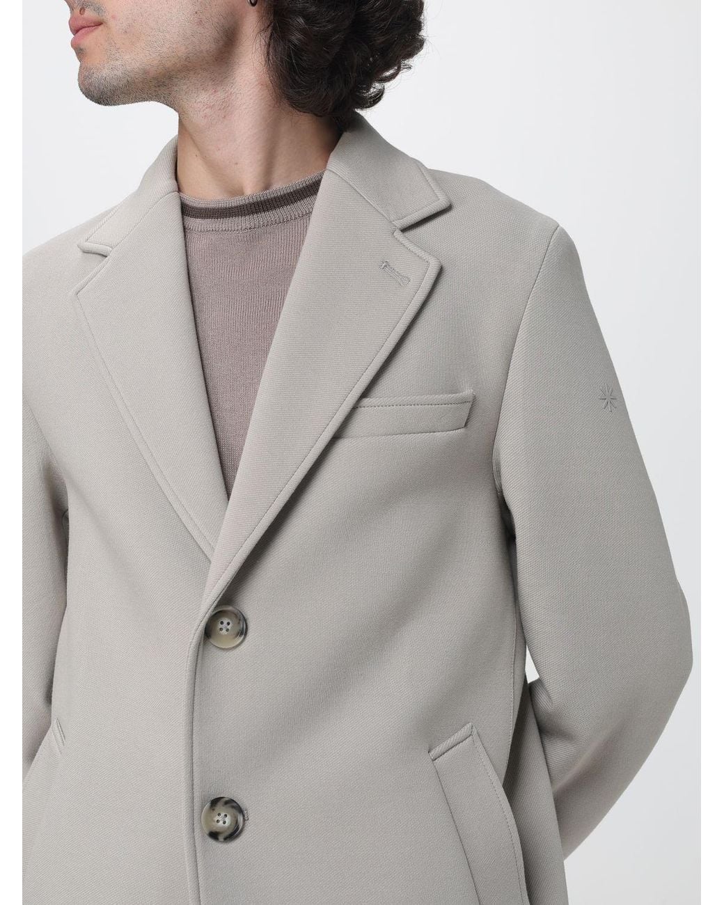 Manuel Ritz Gray Single-Breasted Cotton-Blend Coat With Hood And Lapels for men