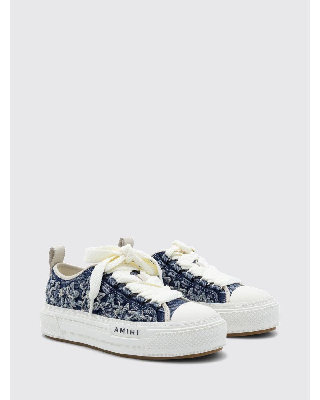 Amiri White Stars Court Denim Sneakers With Star Appliqués And Platform Sole