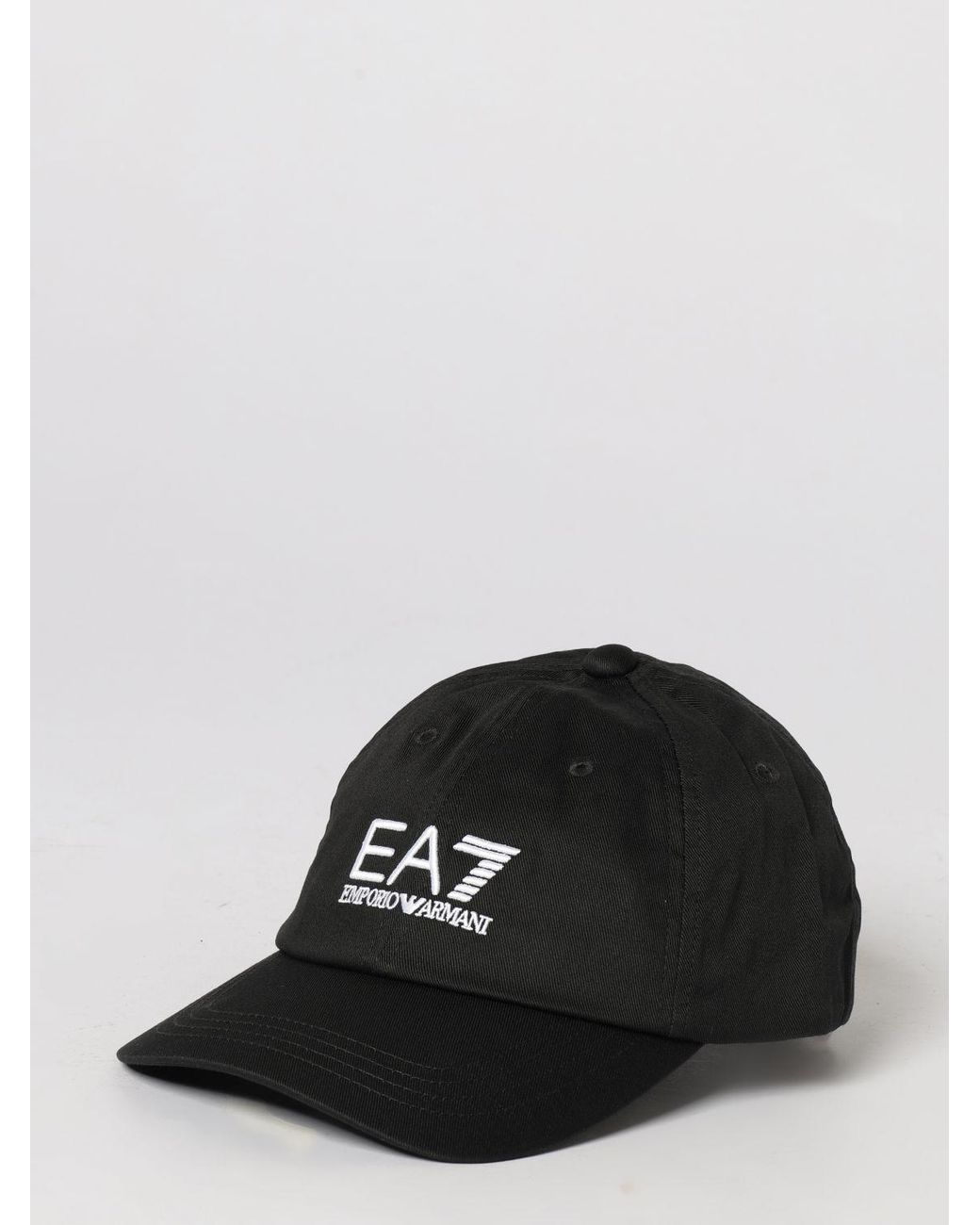 EA7 Black Cotton Hat With Embroidered Logo for men