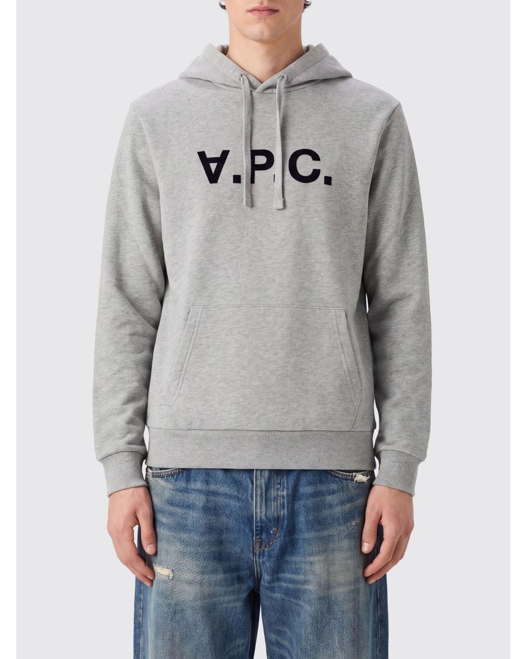 A.P.C. Gray Cotton Logo Hoodie With Kangaroo Pocket for men