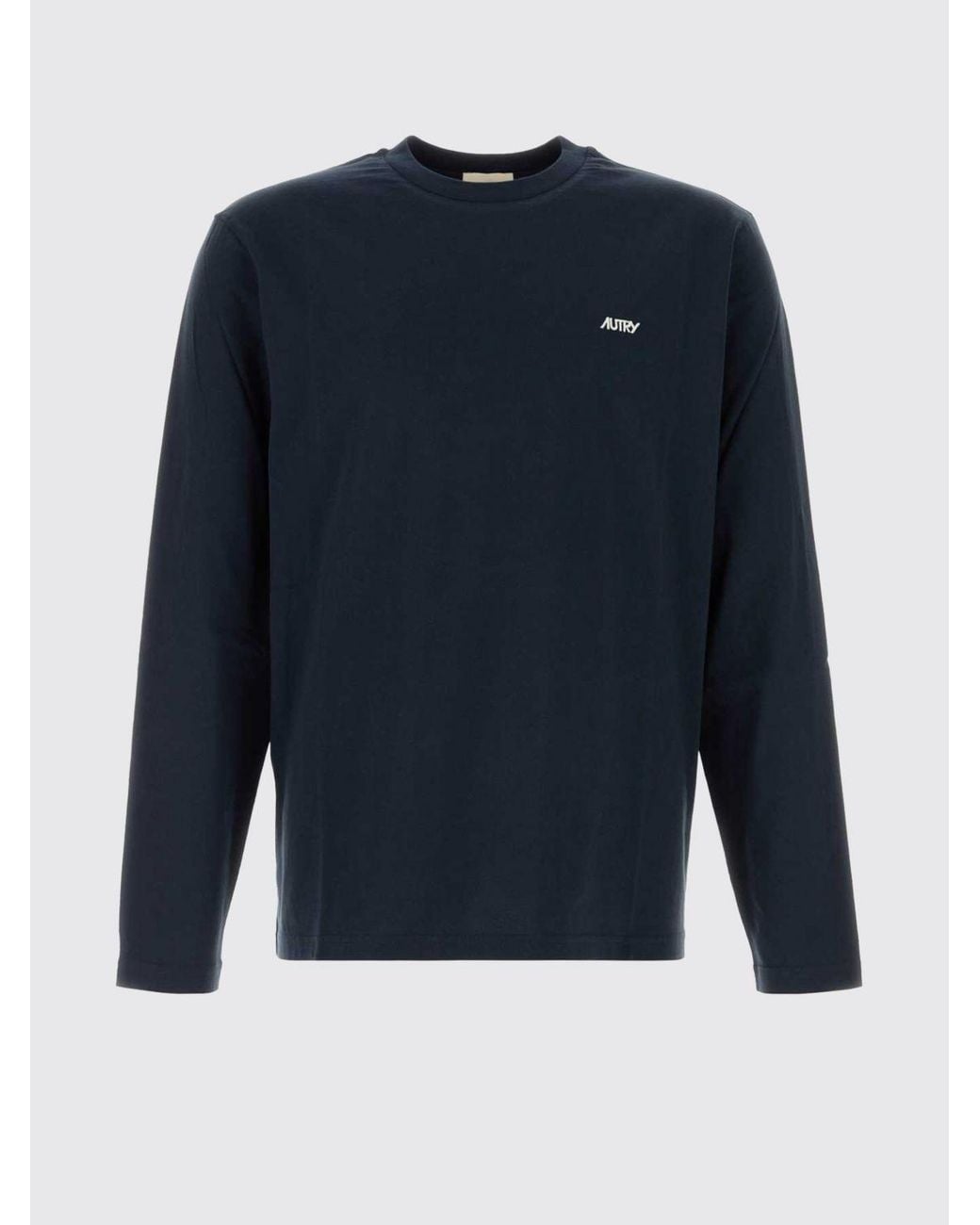 Autry Blue Long-Sleeved Cotton T-Shirt With Contrasting Embroidered Logo for men
