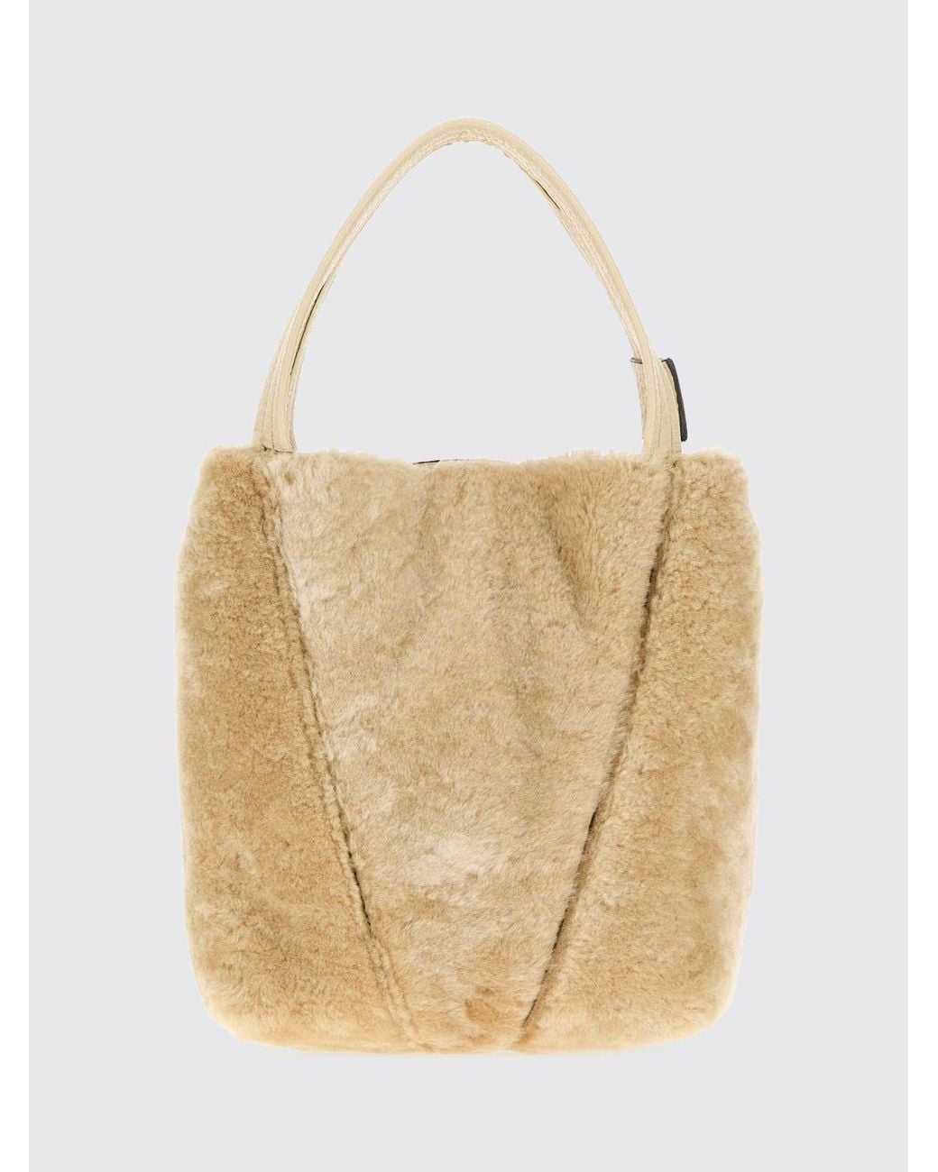 Chloé Natural Chlo&Eacute Spin Shearling Shoulder Bag With Double Handle And Decorative Charm