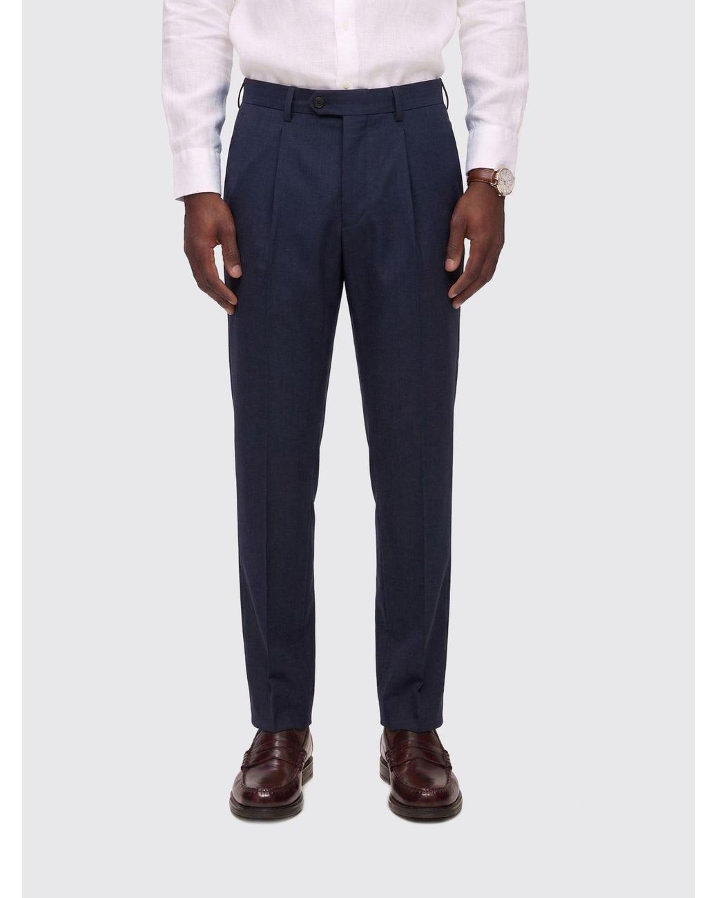 Brioni Blue Stretch Wool Tailored Trousers for men