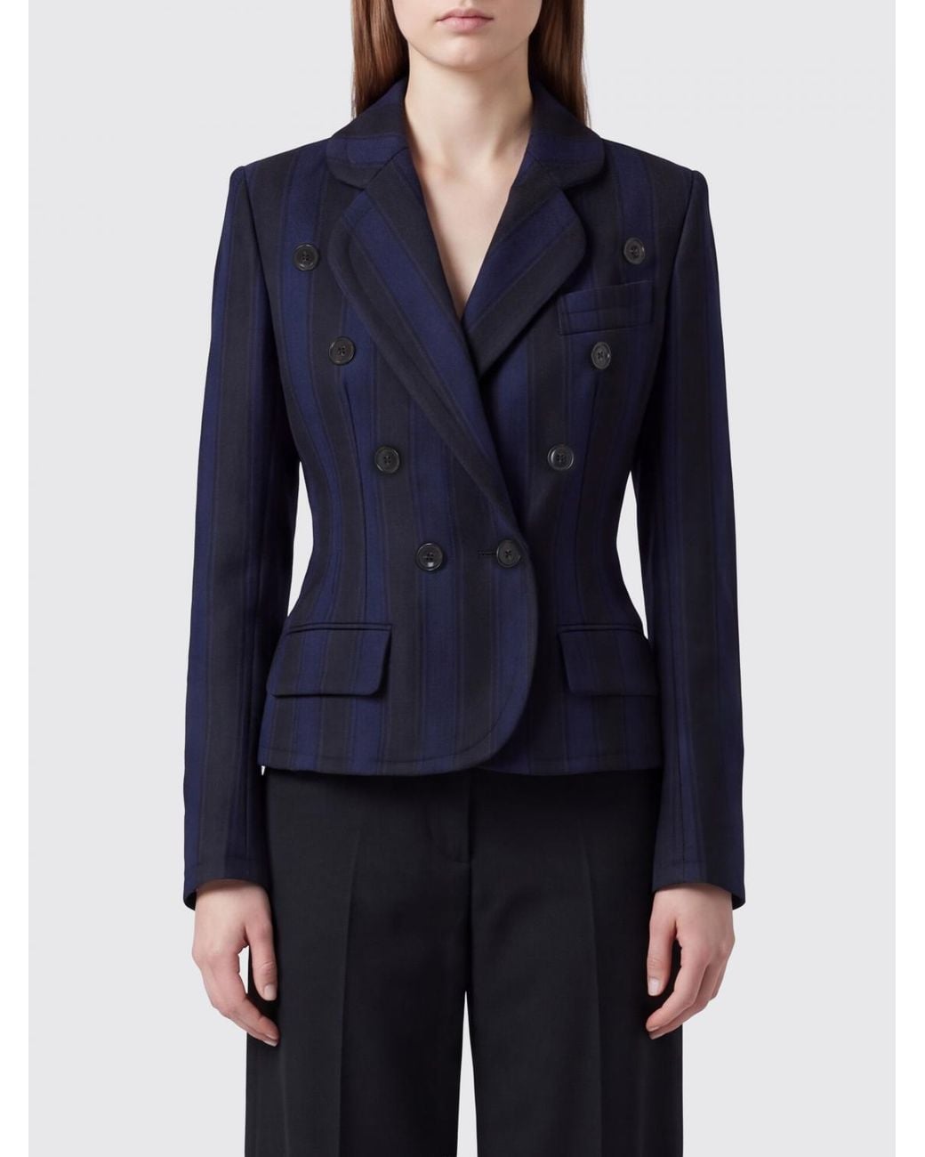 Vivienne Westwood Blue Pinstriped Double-Breasted Cropped Blazer