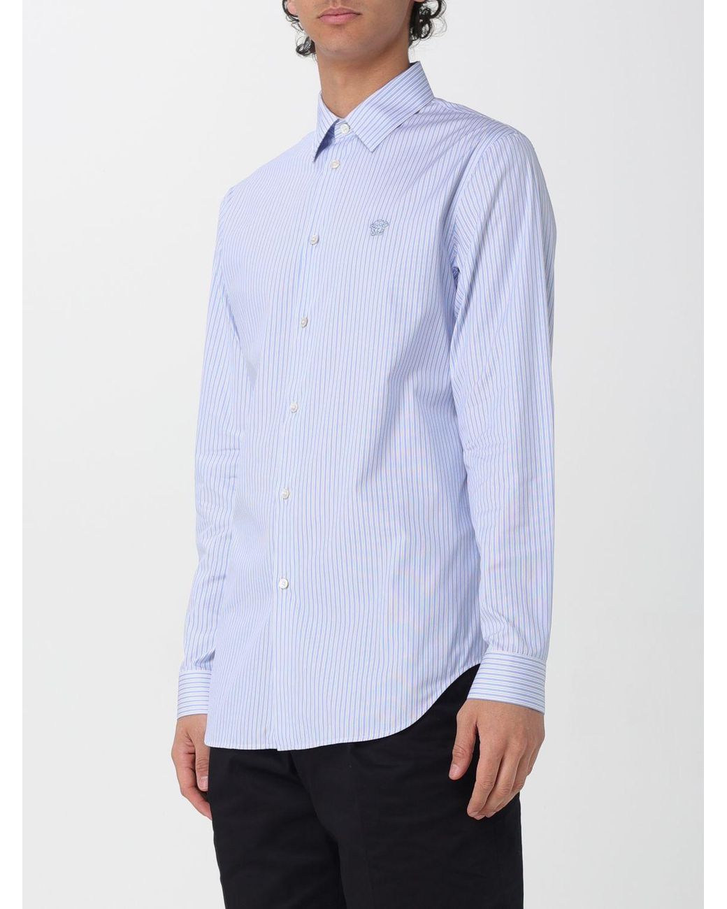 Camisa Casual De Algodón A Rayas Versace de hombre de color Blue