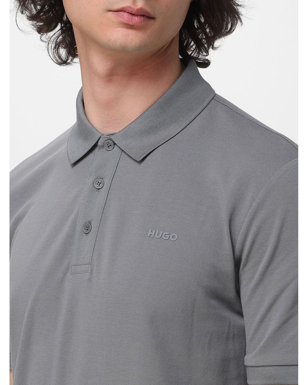 HUGO Gray Cotton Polo Shirt for men