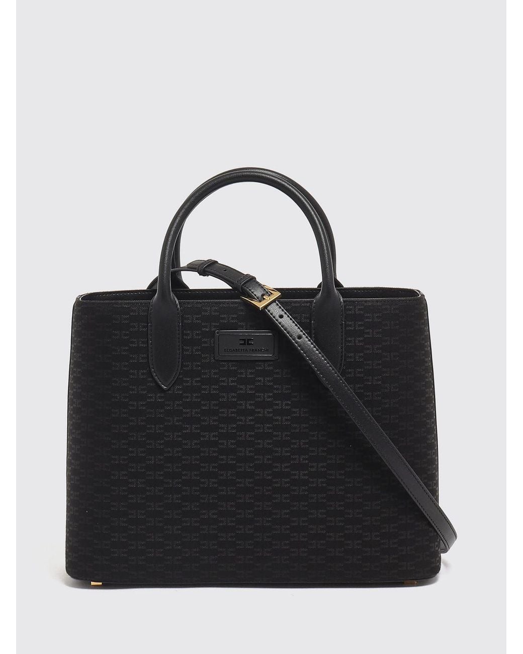 Elisabetta Franchi Black Monogram Jacquard Fabric Handbag With Double Handle