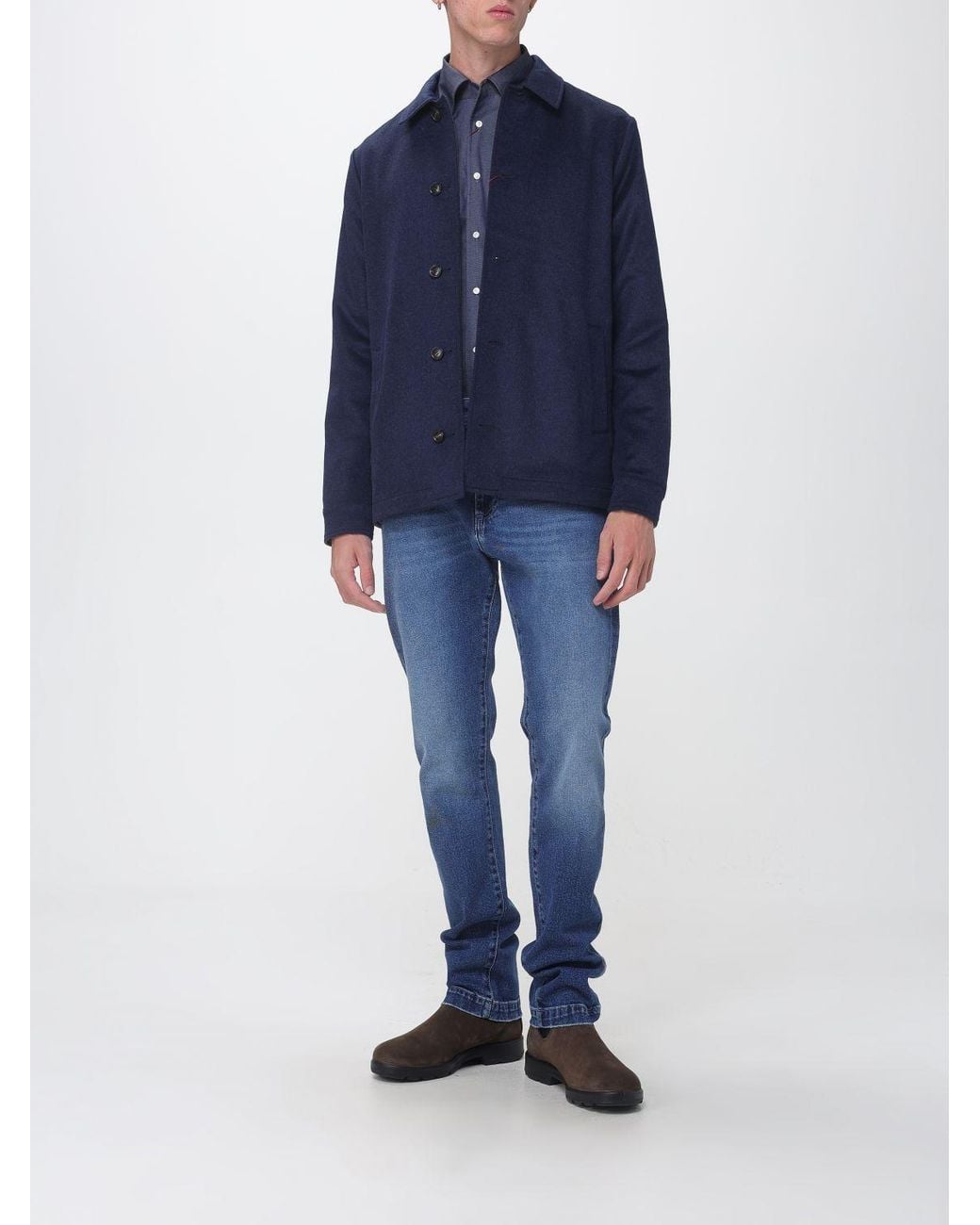 Luciano Barbera Blue Reversible Wool And Cashmere Shirt Jacket for men